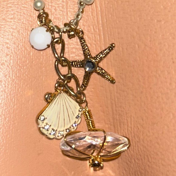 Betsey Johnson crystal rhinestone seashell mermaid necklace vintage nautical N86